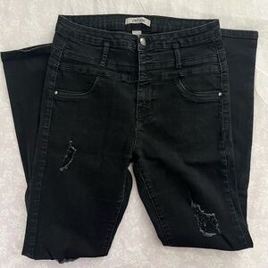 refuge size 4 distressed high rise black jeans